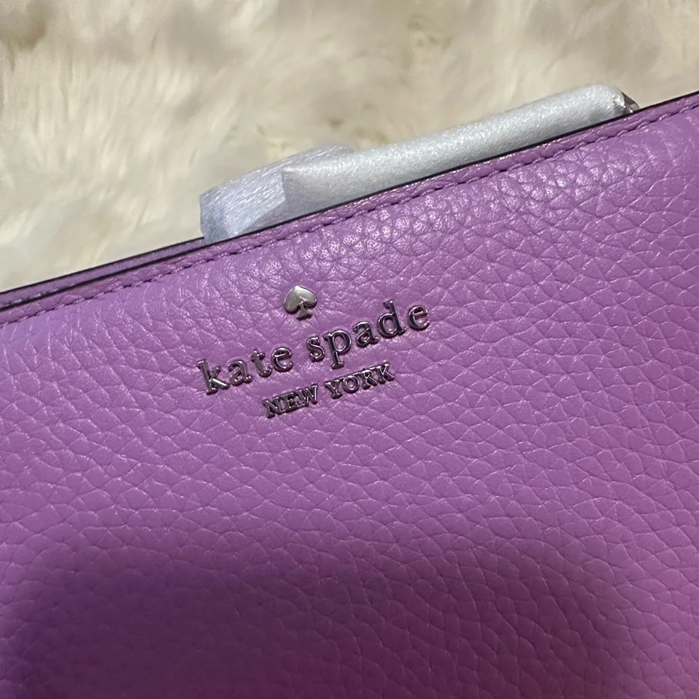 New Kate Spade trifold Women's Wallet wisteria pebbled leather - Picture 2 of 4